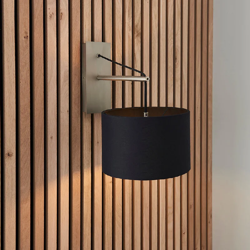 wood wall lamps with natural grain for a warm and organic feelLeaning Matt Brass Wall Light with Black Shade - ID 11030 wood wall lamps with natural grain for a warm and organic feelLeaning Matt Brass Wall Light with Black Shade - ID 11030