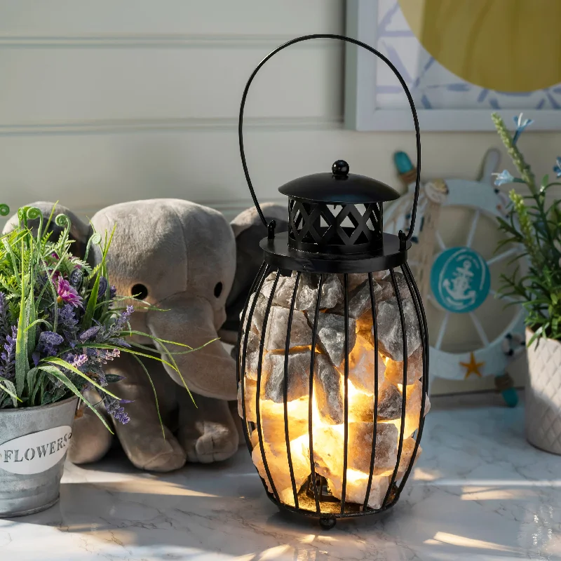 Himalayan Salt Lamps for Bedroom Ambiance10.5" Black Iron Lantern Lamp w/ GRAY Salt Chunks Himalayan Salt Lamps for Bedroom Ambiance10.5" Black Iron Lantern Lamp w/ GRAY Salt Chunks