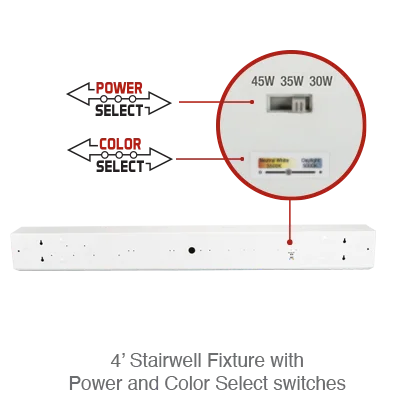 Smart - enabled recessed lights controllable via smartphone4 Foot LED Stairwell Light, 5400 Lumens, 30W/35W/45W Selectable, 120-277V, CCT Selectable 3500K/4000K/5000K Smart - enabled recessed lights controllable via smartphone4 Foot LED Stairwell Light, 5400 Lumens, 30W/35W/45W Selectable, 120-277V, CCT Selectable 3500K/4000K/5000K