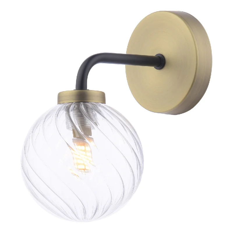 bohemian wall lamps with colorful glass for an eclectic hallwayLAI Matt black & Antique Brass Wall Light with Twisted Clear Orb - ID 13459 bohemian wall lamps with colorful glass for an eclectic hallwayLAI Matt black & Antique Brass Wall Light with Twisted Clear Orb - ID 13459