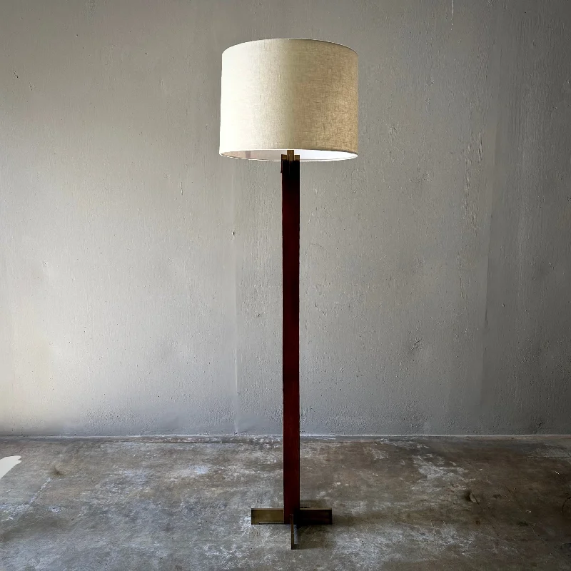 Low - Bay Industrial Lighting Fixtures for Small FactoriesWood and Brass Floor Lamp Low - Bay Industrial Lighting Fixtures for Small FactoriesWood and Brass Floor Lamp