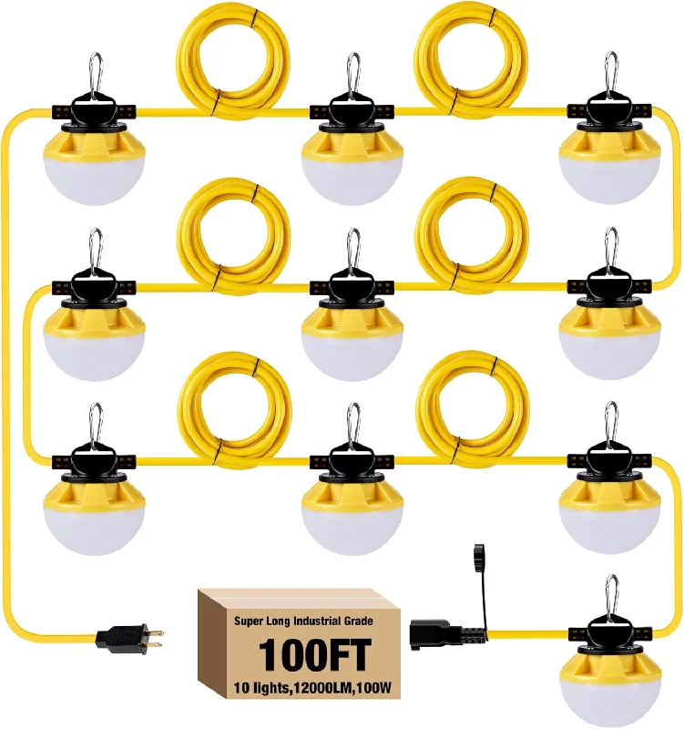 Industrial Lighting with High CRI (Color Rendering Index) for True Color Perception100W LED Construction String Lights 100FT 12,000LM 2 Prong Industrial Lighting with High CRI (Color Rendering Index) for True Color Perception100W LED Construction String Lights 100FT 12,000LM 2 Prong