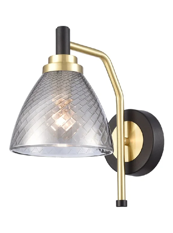art deco wall lamps with geometric patterns for a retro - inspired bathroomMET Matt Black & Satin Brass Wall Light With Smoked Glass - ID 13286 art deco wall lamps with geometric patterns for a retro - inspired bathroomMET Matt Black & Satin Brass Wall Light With Smoked Glass - ID 13286