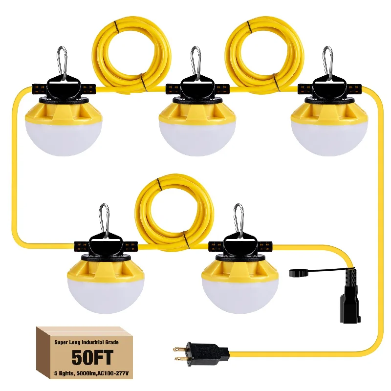 Industrial Ceiling - Mounted Lighting for Assembly Plants50W LED Construction String Lights 50FT 6,000LM 18AWG 2 Prong Industrial Ceiling - Mounted Lighting for Assembly Plants50W LED Construction String Lights 50FT 6,000LM 18AWG 2 Prong