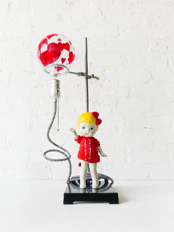 Lava Lamps for Craft Fairs to Enhance the Booth DisplayBalloon Girl Light Vintage Bisque Doll on Science Stand Lamp with Textile Cord Lava Lamps for Craft Fairs to Enhance the Booth DisplayBalloon Girl Light Vintage Bisque Doll on Science Stand Lamp with Textile Cord