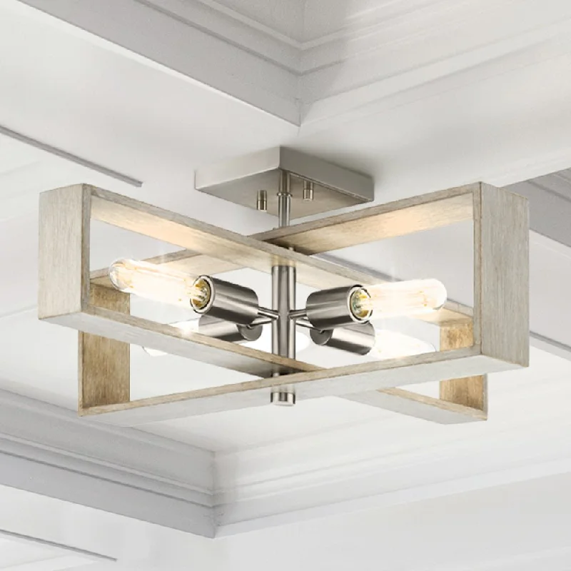 Industrial Wall - Mounted Lighting for Workshop WallsUHP4916 Minimalist Indoor Ceiling Light, 9-1/4''H x 24"W x 24''D, Brushed Nickel Finish, Roswell Collection Industrial Wall - Mounted Lighting for Workshop WallsUHP4916 Minimalist Indoor Ceiling Light, 9-1/4''H x 24"W x 24''D, Brushed Nickel Finish, Roswell Collection