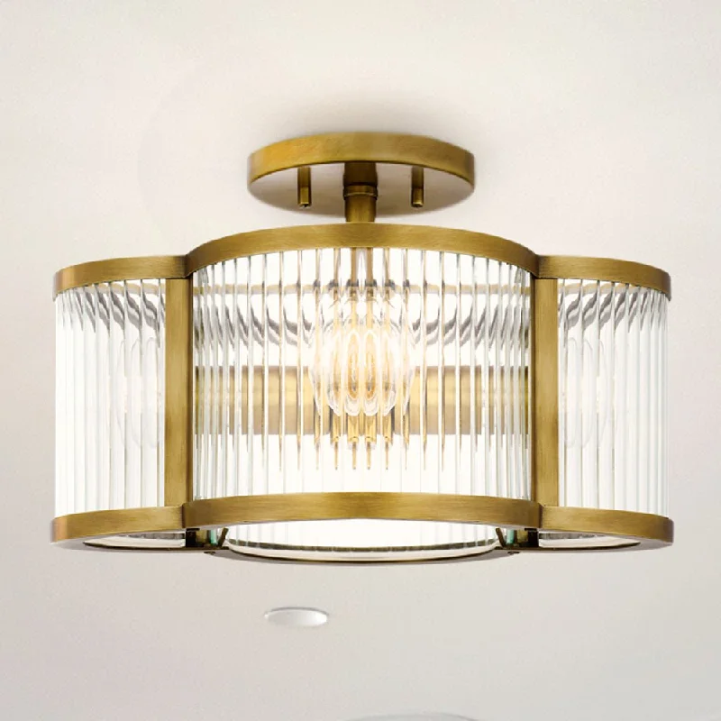 Color - Tunable Industrial Lighting for Special ApplicationsUQL4480 Art Deco Indoor Ceiling Light, 8.25''H x 15.00''W x 15.00''D, Weathered Brass Finish, Royston Collection Color - Tunable Industrial Lighting for Special ApplicationsUQL4480 Art Deco Indoor Ceiling Light, 8.25''H x 15.00''W x 15.00''D, Weathered Brass Finish, Royston Collection