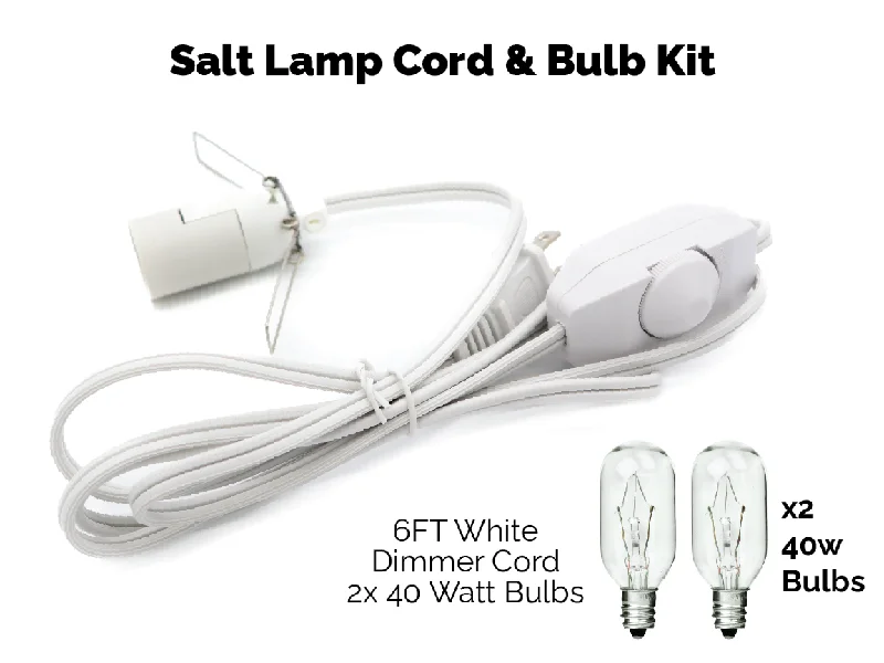 Salt Lamps with Built - in Essential Oil DiffusersUL Listed Lamp Cord w/ Dimmer Switch 6FT White Cord w/ 2x 40W Bulbs Kit Salt Lamps with Built - in Essential Oil DiffusersUL Listed Lamp Cord w/ Dimmer Switch 6FT White Cord w/ 2x 40W Bulbs Kit