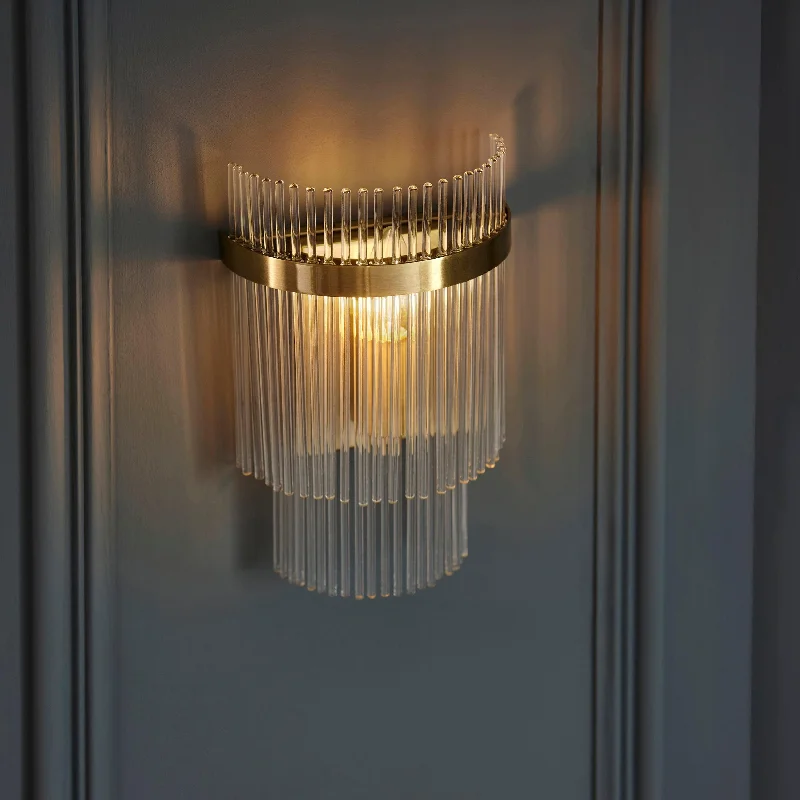 marble wall lamps with luxurious veining for high - end living spacesMarietta Antique Brass Wall Light - Clear Glass Rods Shade marble wall lamps with luxurious veining for high - end living spacesMarietta Antique Brass Wall Light - Clear Glass Rods Shade