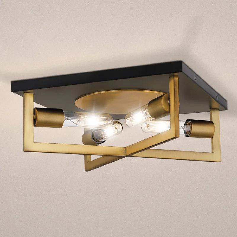 Dust - Resistant Industrial Lighting for Dirty WorkspacesUQL4580 Modern Indoor Ceiling Light, 5.50''H x 14.00''W x 14.00''D, Aged Brass Finish, Alford Collection Dust - Resistant Industrial Lighting for Dirty WorkspacesUQL4580 Modern Indoor Ceiling Light, 5.50''H x 14.00''W x 14.00''D, Aged Brass Finish, Alford Collection