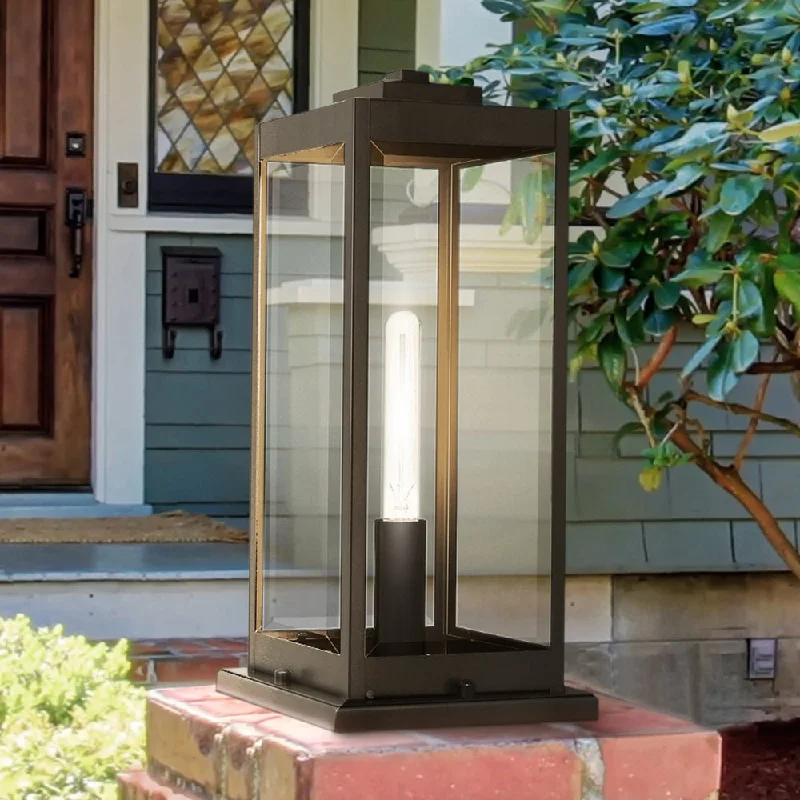 Industrial Lighting with High CRI (Color Rendering Index) for True Color PerceptionUQL10040 Modern Farmhouse Outdoor Post Light, 19''H x 8.5''W x 8.5''D, Earth Black Finish, Quincy Collection Industrial Lighting with High CRI (Color Rendering Index) for True Color PerceptionUQL10040 Modern Farmhouse Outdoor Post Light, 19''H x 8.5''W x 8.5''D, Earth Black Finish, Quincy Collection