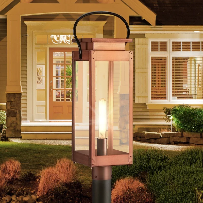 Industrial Pendant Lighting for Machine ShopsUHP1530 Modern Farmhouse Outdoor Post Light, 26''H x 7"W x 9-3/4''D, Antique Copper Finish, Darwin Collection Industrial Pendant Lighting for Machine ShopsUHP1530 Modern Farmhouse Outdoor Post Light, 26''H x 7"W x 9-3/4''D, Antique Copper Finish, Darwin Collection