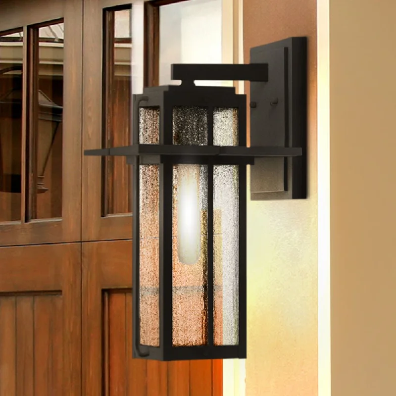 Industrial Lighting for Pharmaceutical ManufacturingUQL1851 Craftsman Outdoor Wall Sconce, 16.50''H x 9.00''W x 10.25''D, Mottled Black Finish, Camberwell Collection Industrial Lighting for Pharmaceutical ManufacturingUQL1851 Craftsman Outdoor Wall Sconce, 16.50''H x 9.00''W x 10.25''D, Mottled Black Finish, Camberwell Collection