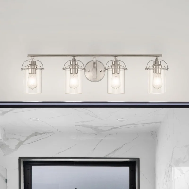 Industrial Lighting for Pharmaceutical ManufacturingUQL4734 Transitional Indoor Bath Light, 8.75''H x 33.50''W x 6.75''D, Brushed Nickel Finish, Ripley Collection Industrial Lighting for Pharmaceutical ManufacturingUQL4734 Transitional Indoor Bath Light, 8.75''H x 33.50''W x 6.75''D, Brushed Nickel Finish, Ripley Collection
