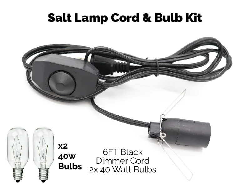 Salt Lamps for Guest Rooms to Add a Cozy TouchUL Listed Lamp Cord w/ Dimmer Switch 6FT Black Cord w/ 2x 40W Bulbs Kit Salt Lamps for Guest Rooms to Add a Cozy TouchUL Listed Lamp Cord w/ Dimmer Switch 6FT Black Cord w/ 2x 40W Bulbs Kit