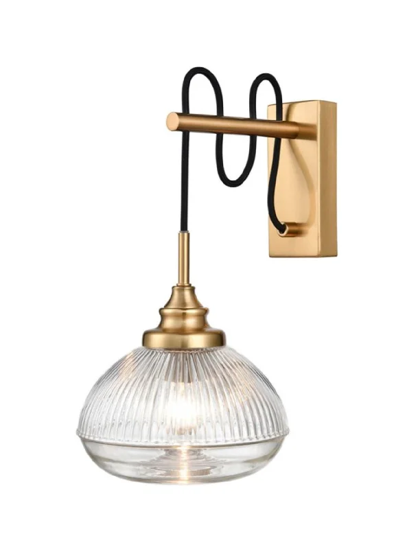 fabric wall lamps with a linen shade for a relaxed and breathable atmosphereACO Clear Ribbed Glass & Brushed Brass Finish Single Wall Light - ID 12004 fabric wall lamps with a linen shade for a relaxed and breathable atmosphereACO Clear Ribbed Glass & Brushed Brass Finish Single Wall Light - ID 12004