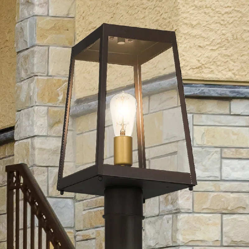 Dust - Resistant Industrial Lighting for Dirty WorkspacesUQL1730 Modern Outdoor Post Light, 15.75''H x 8.50''W x 8.50''D, Western Bronze Finish, Steele Collection Dust - Resistant Industrial Lighting for Dirty WorkspacesUQL1730 Modern Outdoor Post Light, 15.75''H x 8.50''W x 8.50''D, Western Bronze Finish, Steele Collection