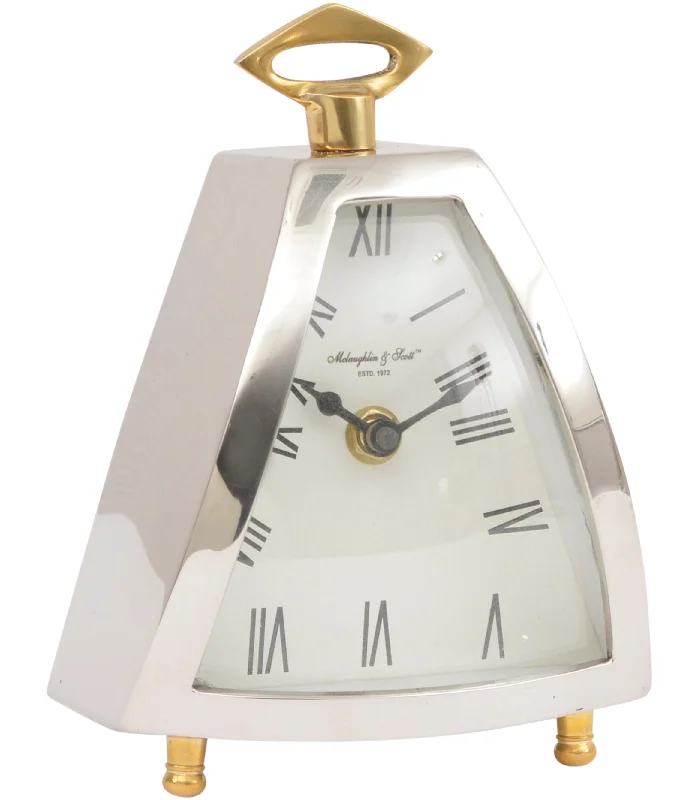 Isosceles Small/Large Curved Front Mantel Clock - Nickel Finish
