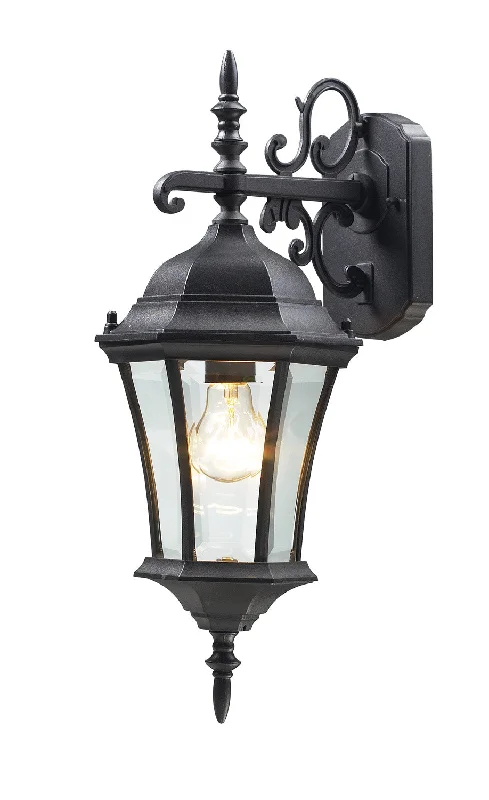 Recessed lights for outdoor patios with weather - resistant housingWakefield 1-Light Outdoor Wall-Light in Black with Clear Beveled Glass