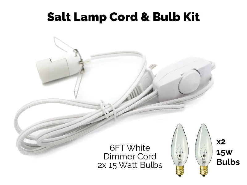 Salt Lamps for Office Stress ReductionUL Listed Lamp Cord w/ Dimmer Switch 6FT White Cord w/ 2x 15W Bulbs Kit Salt Lamps for Office Stress ReductionUL Listed Lamp Cord w/ Dimmer Switch 6FT White Cord w/ 2x 15W Bulbs Kit