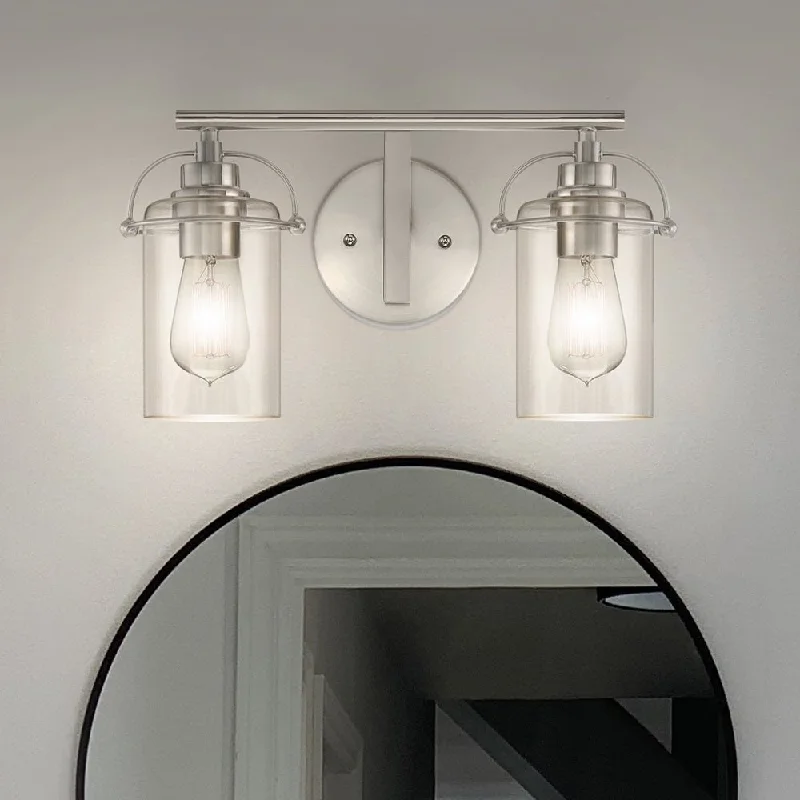 Industrial Ceiling - Mounted Lighting for Assembly PlantsUQL4735 Transitional Indoor Bath Light, 8.75''H x 16.00''W x 6.75''D, Brushed Nickel Finish, Ripley Collection Industrial Ceiling - Mounted Lighting for Assembly PlantsUQL4735 Transitional Indoor Bath Light, 8.75''H x 16.00''W x 6.75''D, Brushed Nickel Finish, Ripley Collection