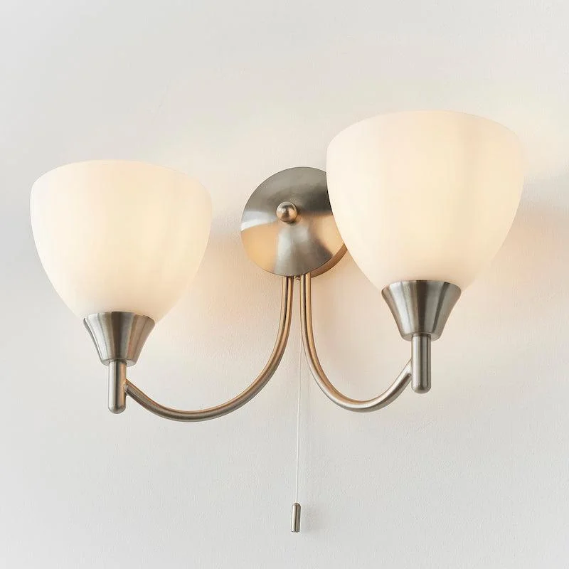 wood wall lamps with natural grain for a warm and organic feelEndon Alton 2 Light Satin Chrome Wall Light - Pull Cord wood wall lamps with natural grain for a warm and organic feelEndon Alton 2 Light Satin Chrome Wall Light - Pull Cord