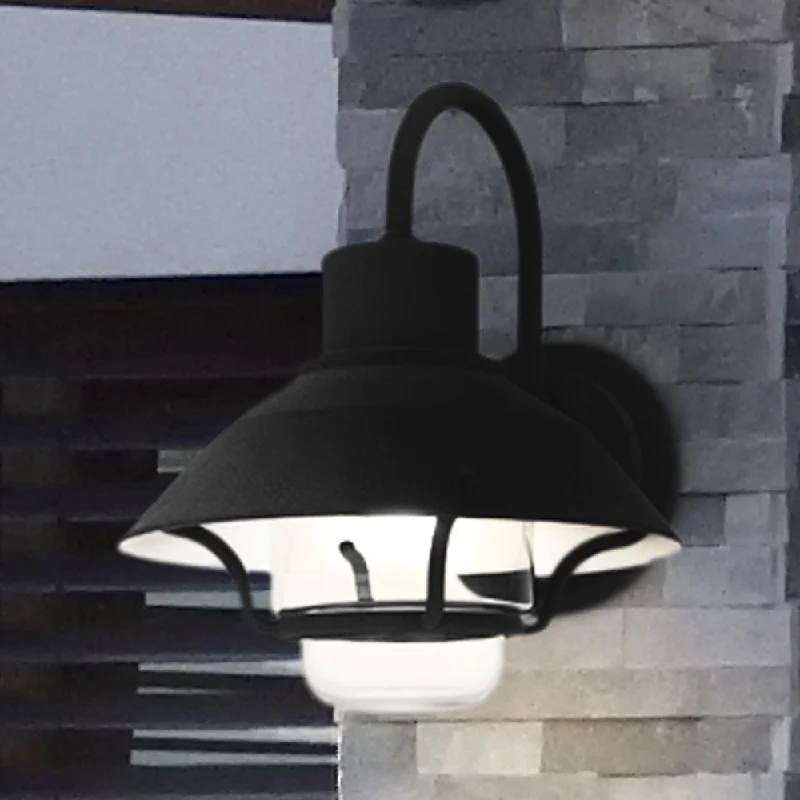 Shock - Resistant Industrial Lighting for Vibrating Machinery AreasUQL1971 Utilitarian Outdoor Wall Sconce, 13''H x 11''W x 12.25''D, Mottled Black Finish, Logan Collection Shock - Resistant Industrial Lighting for Vibrating Machinery AreasUQL1971 Utilitarian Outdoor Wall Sconce, 13''H x 11''W x 12.25''D, Mottled Black Finish, Logan Collection