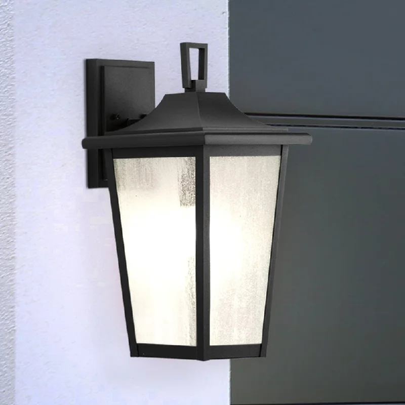Industrial Lighting for Textile MillsUHP1457 Traditional Outdoor Wall Sconce, 18-7/8''H x 11-3/4"W x 10''D, Textured Black Finish, Rolla Collection Industrial Lighting for Textile MillsUHP1457 Traditional Outdoor Wall Sconce, 18-7/8''H x 11-3/4"W x 10''D, Textured Black Finish, Rolla Collection