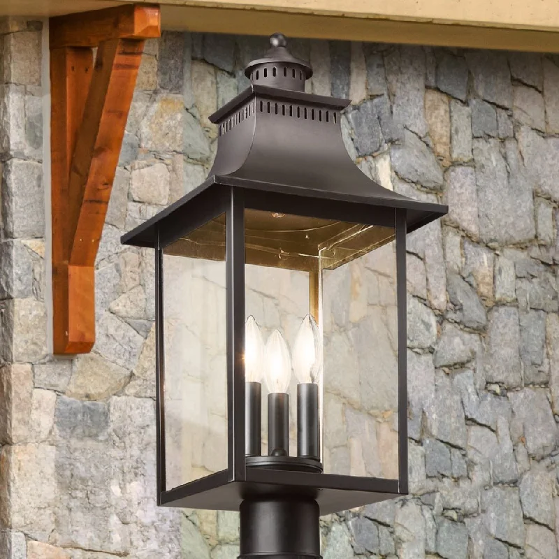 Industrial Flood Lighting for Outdoor Loading DocksUQL1757 Vintage Outdoor Post Light, 21.75''H x 10.00''W x 10.00''D, Mystic Black Finish, Viersen Collection Industrial Flood Lighting for Outdoor Loading DocksUQL1757 Vintage Outdoor Post Light, 21.75''H x 10.00''W x 10.00''D, Mystic Black Finish, Viersen Collection