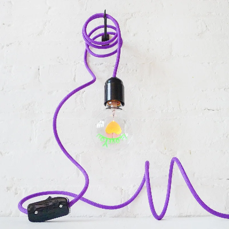 Lava Lamps for Birthday Party Venues for KidsI LOVE YOU Light Bulb Pendant Lamp with Purple Textile Cord Lava Lamps for Birthday Party Venues for KidsI LOVE YOU Light Bulb Pendant Lamp with Purple Textile Cord