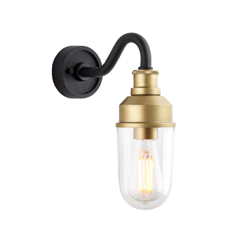 art deco wall lamps with geometric patterns for a retro - inspired bathroomMatt Antique Brass Curved Arm Wall Light With Clear Glass - ID 12497 art deco wall lamps with geometric patterns for a retro - inspired bathroomMatt Antique Brass Curved Arm Wall Light With Clear Glass - ID 12497