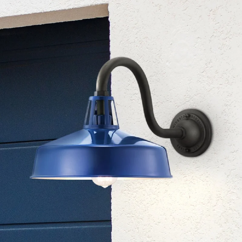 Energy - Efficient Industrial Lighting for Cost - SavingsUHP1507 Industrial Outdoor Wall Sconce, 11-1/4''H x 21-5/8"W x 13-1/4''D, Navy Finish, Gary Collection Energy - Efficient Industrial Lighting for Cost - SavingsUHP1507 Industrial Outdoor Wall Sconce, 11-1/4''H x 21-5/8"W x 13-1/4''D, Navy Finish, Gary Collection