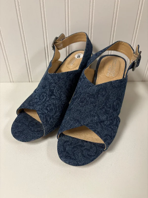 Sandals Heels Block By Adam Tucker In Blue Denim, Size: 8