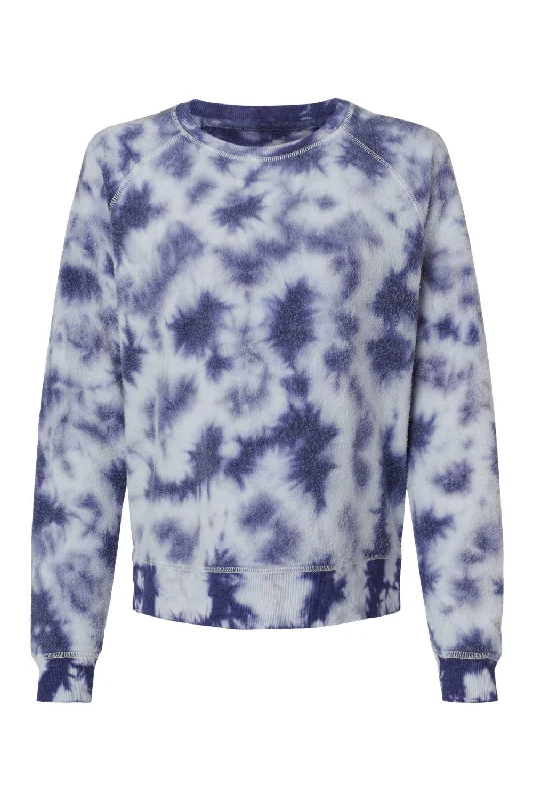 Boxercraft Womens Fleece Out Crewneck Sweatshirt - Navy Blue Tie-Dye - NEW