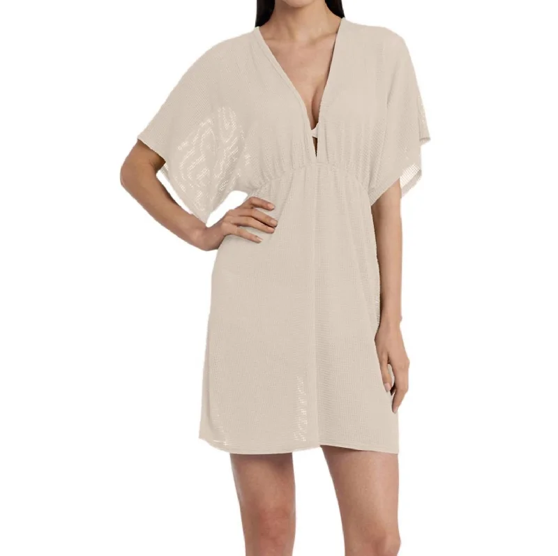 Gofret Dolman Sleeve V-Neck Tunic In Jor Beige