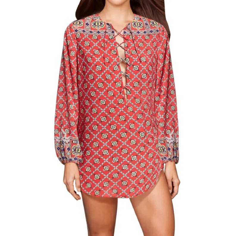 Pretty Tough Lace Up Tunic Top In Nnl Pretty Tough