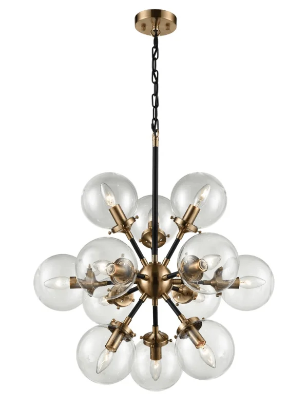Chandeliers with Dimmable Lights for Ambiance ControlReay 12 Light Glass Sphere Chandelier Matt Black & Antique Gold - ID 6816 Chandeliers with Dimmable Lights for Ambiance ControlReay 12 Light Glass Sphere Chandelier Matt Black & Antique Gold - ID 6816