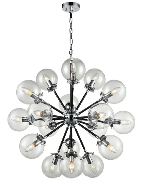 Art Deco Chandeliers for a Retro - Glam LookReay 18 Light Glass Sphere Chandelier In Matt Black & Chrome Finish - ID 6844