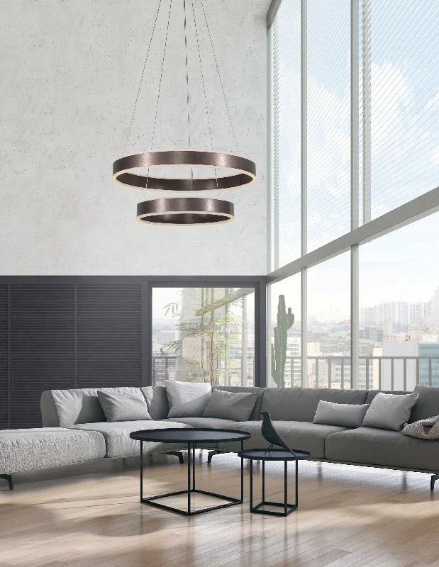 Chandeliers for Dining Rooms to Set the Mood for MealsAdor Double Bronze Hoop LED Pendant - ID 8615 Chandeliers for Dining Rooms to Set the Mood for MealsAdor Double Bronze Hoop LED Pendant - ID 8615