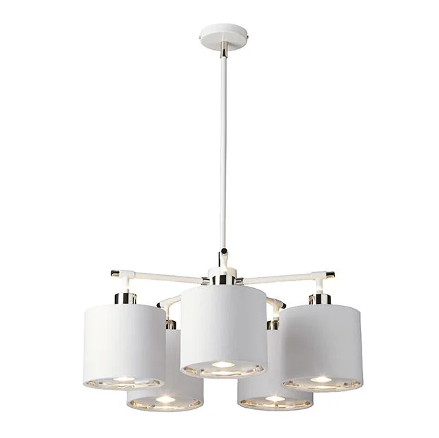 Chandeliers with Frosted Glass for a Softer Light DiffusionClimping White & Polished Nickel Five Light Chandelier - ID 7666 Chandeliers with Frosted Glass for a Softer Light DiffusionClimping White & Polished Nickel Five Light Chandelier - ID 7666