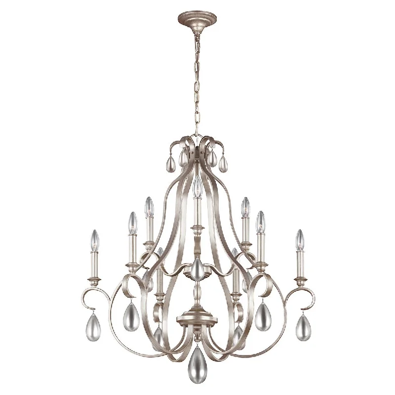 Chandeliers with Adjustable Height for Custom InstallationRipley Gilded Silver Nine Light Chandelier - ID 7468 Chandeliers with Adjustable Height for Custom InstallationRipley Gilded Silver Nine Light Chandelier - ID 7468