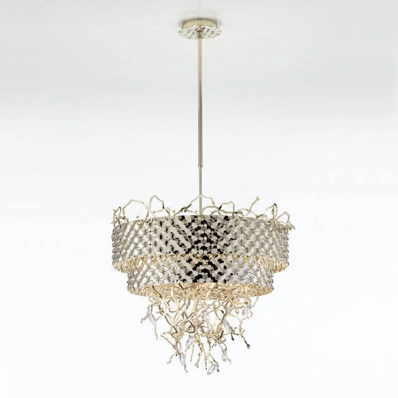 Chandeliers with Metal Frames in Silver FinishGroovy 10 Light Circular Chandelier