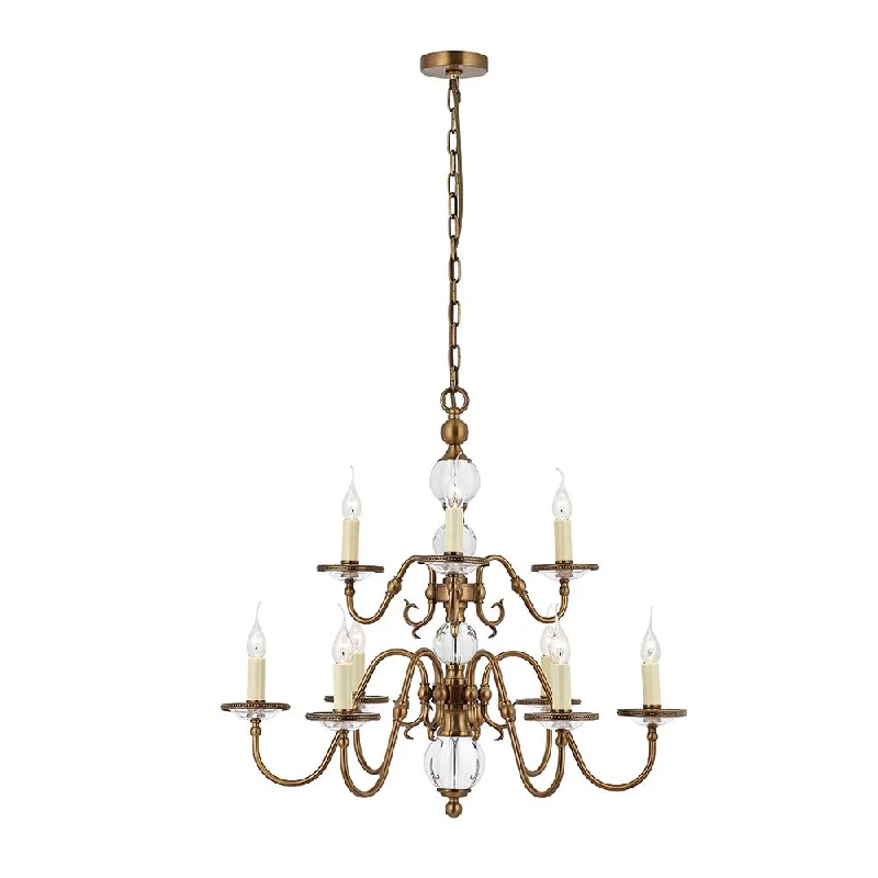 Art Deco Chandeliers for a Retro - Glam LookHampton 9 Arm Chandelier In Antique Brass - ID 8733 Art Deco Chandeliers for a Retro - Glam LookHampton 9 Arm Chandelier In Antique Brass - ID 8733