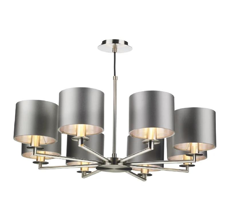 Chandeliers with Colored Glass for a Splash of ColorHomerton 8 Light Pendant In Satin Nickel - ID 8682 Chandeliers with Colored Glass for a Splash of ColorHomerton 8 Light Pendant In Satin Nickel - ID 8682