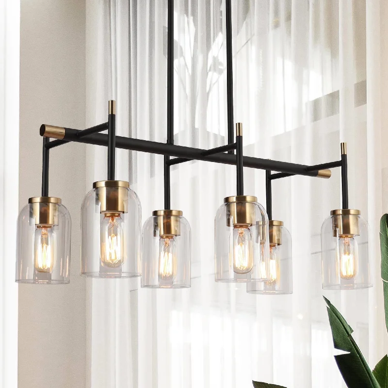 Ceiling - Mounted Chandeliers for Standard CeilingsModern Black Gold 6-Light Chandelier Linear Glass Island Lights for Dining Room - 27.5" L x 13" W x 11.5" H Ceiling - Mounted Chandeliers for Standard CeilingsModern Black Gold 6-Light Chandelier Linear Glass Island Lights for Dining Room - 27.5" L x 13" W x 11.5" H