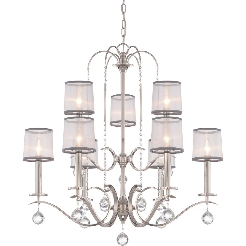 Mid - Century Modern Chandeliers for Vintage AppealNetherley Nine Light Satin Chrome Two Tier Chandelier - ID 9234 Mid - Century Modern Chandeliers for Vintage AppealNetherley Nine Light Satin Chrome Two Tier Chandelier - ID 9234