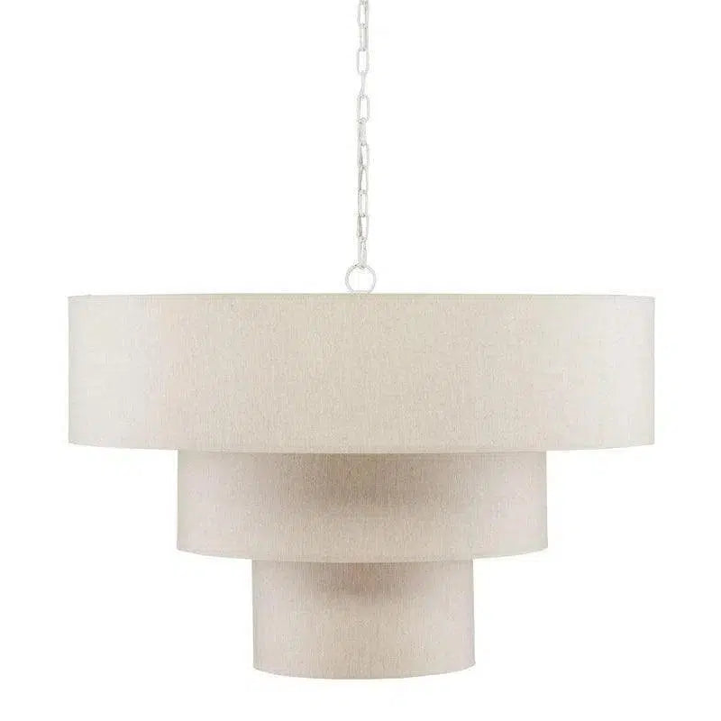 Chandeliers with Metal Frames in Silver FinishWhite Linen Livello Chandelier