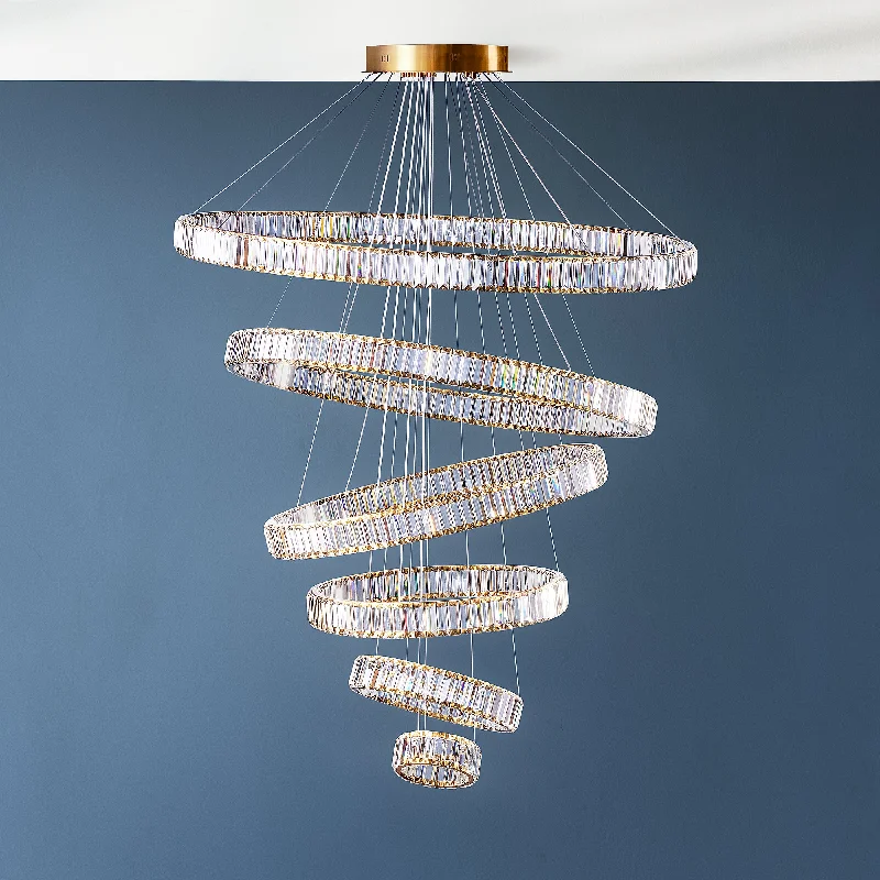Bohemian - Style Beaded Chandeliers for Eclectic DecorWonderella 6 ring chandelier in clear glass and brass