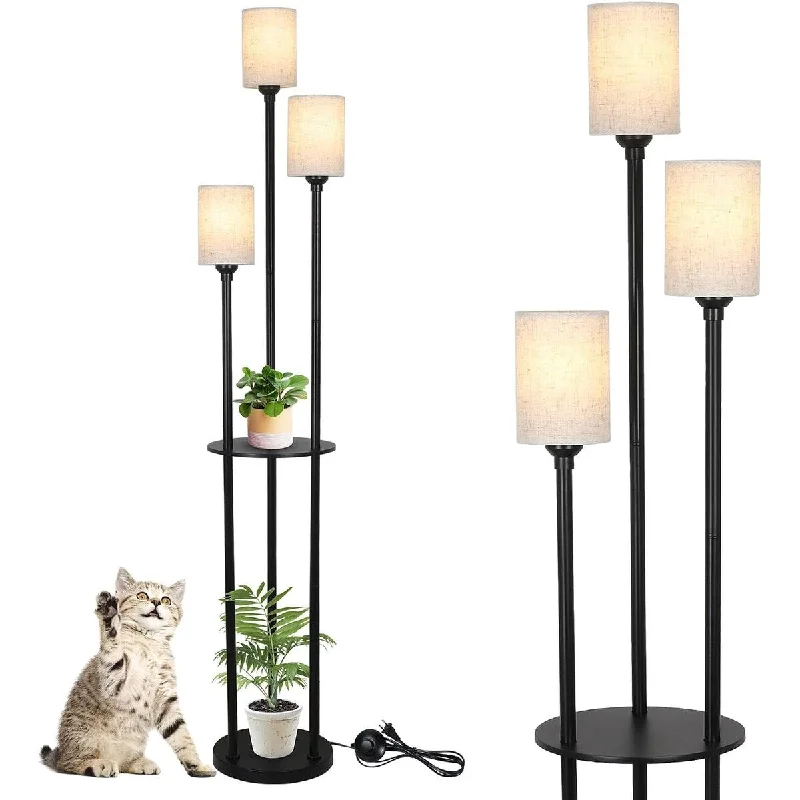 Fabric Floor Lamp with a Linen Shade for a Relaxed AestheticFloor Lamp with Shelves for Living Room, 3-Lights Standing Lamp with Linen Shade and Foot Switch Fabric Floor Lamp with a Linen Shade for a Relaxed AestheticFloor Lamp with Shelves for Living Room, 3-Lights Standing Lamp with Linen Shade and Foot Switch