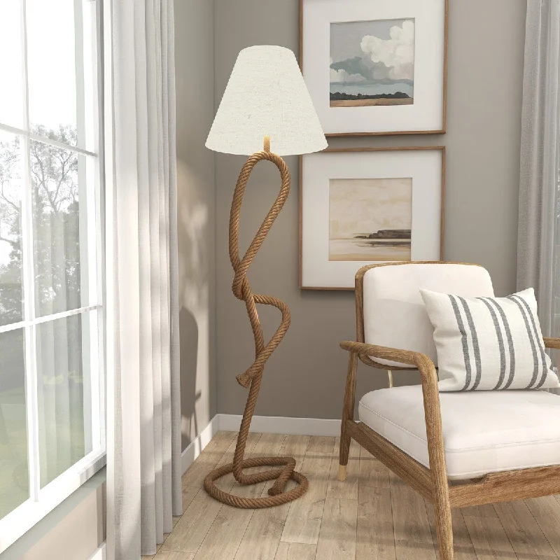 Bohemian Inspired Floor Lamp for Eclectic Home DecorJute Rope Twisted Rope Room Floor Lamp with Cream Linen Shade - Brown - Roche River Decor Bohemian Inspired Floor Lamp for Eclectic Home DecorJute Rope Twisted Rope Room Floor Lamp with Cream Linen Shade - Brown - Roche River Decor